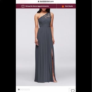 David’s Bridal one-shoulder lace bridesmaid dress